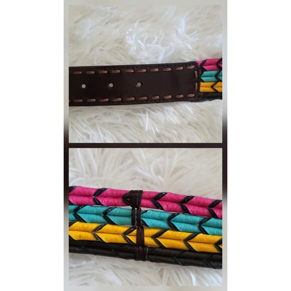 Brighton Womens Multicolor Braided Leather Belt W/ Decorative Silver Buckle B206 - Picture 7 of 7